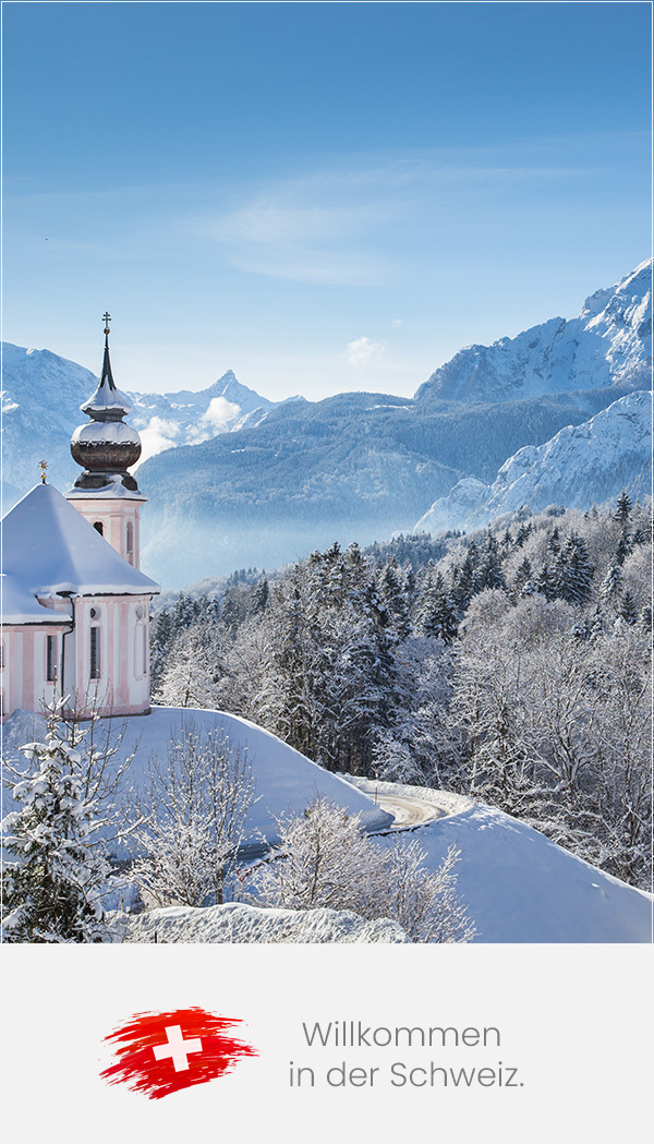 Winterlandschaft in den Alpen – Willkommen in der Schweiz